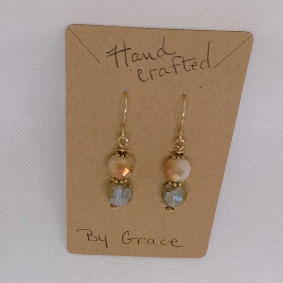 Handcrafted White/Copper/Gray Czech Cut Glass 18k Gold Plated FishHook Earrings - Picture 2 of 8